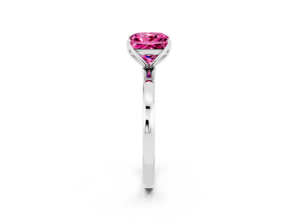Platinum Princess Cut Lab-Grown Pink Sapphire Solitaire Engagement Ring with Thin Band