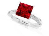 Platinum Princess Cut Ruby Engagement Ring with Side Stone Accents and Four-Prong Setting_13
