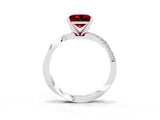 Platinum Princess Cut Ruby Engagement Ring with Side Stone Accents and Four-Prong Setting_15