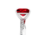 Platinum Princess Cut Ruby Engagement Ring with Side Stone Accents and Four-Prong Setting_17