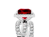 Platinum Princess Cut Ruby Halo Ring with Round Split Shank and Prong Setting_71