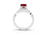 Platinum Princess Cut Ruby  Halo Twist Band Solitaire Prong Setting Ring_15