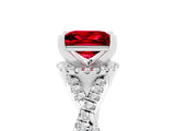 Platinum Princess Cut Ruby  Halo Twist Band Solitaire Prong Setting Ring_17