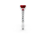 Platinum Princess Cut Ruby Solitaire Pavé Engagement Ring with Round Band and Prong Setting_106