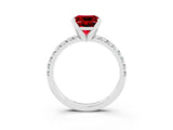 Platinum Princess Cut Ruby Solitaire Pavé Engagement Ring with Round Band and Prong Setting_107