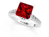 Platinum Princess Cut Ruby Solitaire Ring with Crossover Gallery and Round  Pavé Band_49