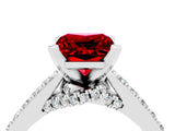 Platinum Princess Cut Ruby Solitaire Ring with Crossover Gallery and Round  Pavé Band_52