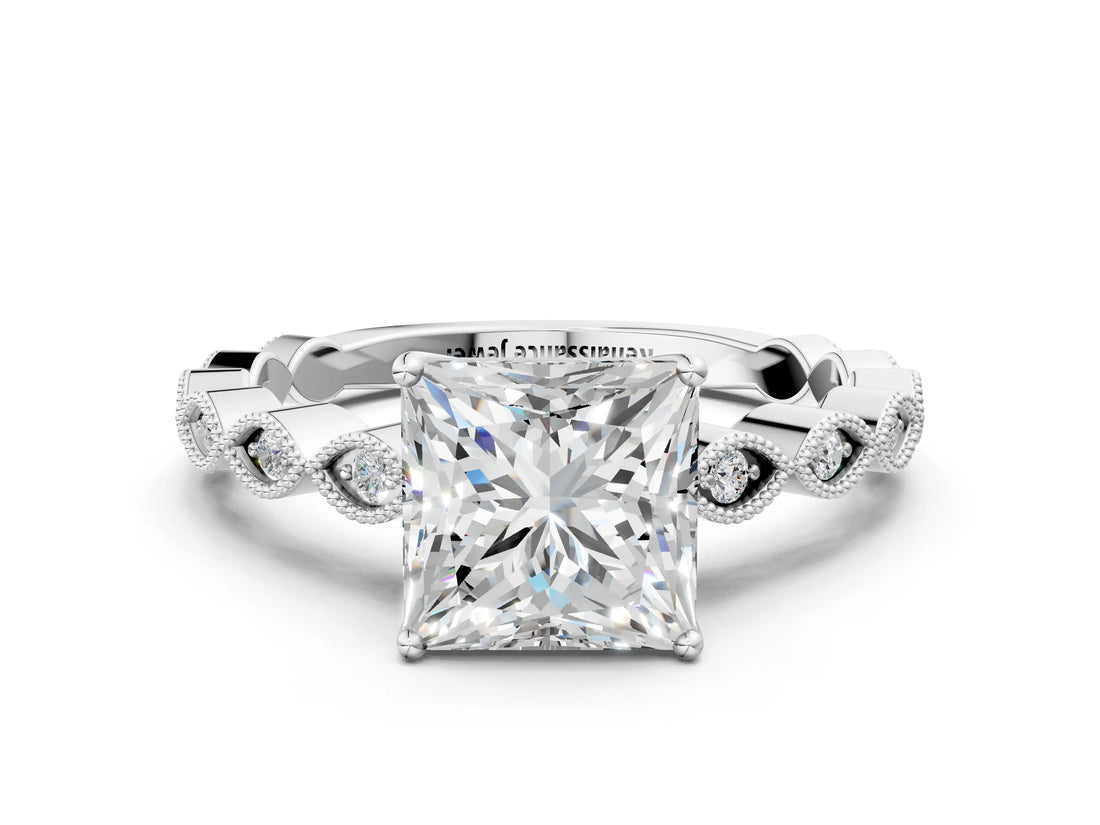 Platinum Princess Cut Solitaire Diamond Ring with Infinity Twist Band and Four-Prong Setting_13