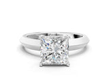 Platinum Princess Cut Solitaire Engagement Ring with Flat Band and Four-Prong Setting
