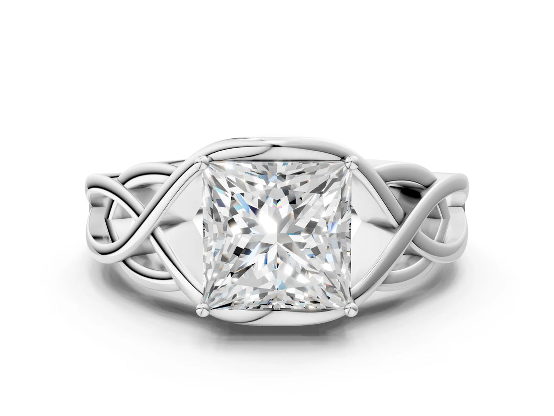 Platinum Princess Cut Solitaire Intertwined Band Prong Setting Ring_13
