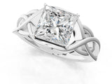 Platinum Princess Cut Solitaire Intertwined Band Prong Setting Ring_14