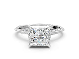 Platinum Princess Cut Solitaire Split Shank Pave Diamond Engagement Ring with Four-Prong Setting_13