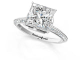 Platinum Princess Cut Solitaire Split Shank Pave Diamond Engagement Ring with Four-Prong Setting_14