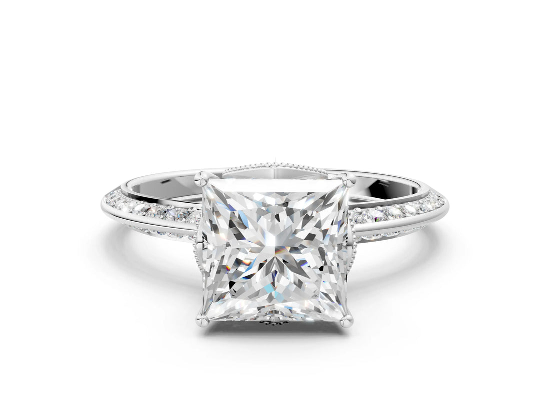 Platinum Princess Cut Solitaire Split Shank Pave Diamond Engagement Ring with Four-Prong Setting_49