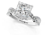 Platinum Princess Cut Solitaire Twist Pave Diamond Engagement Ring with Prong Setting_20