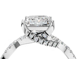 Platinum Princess Cut Solitaire Twist Pave Diamond Engagement Ring with Prong Setting_23