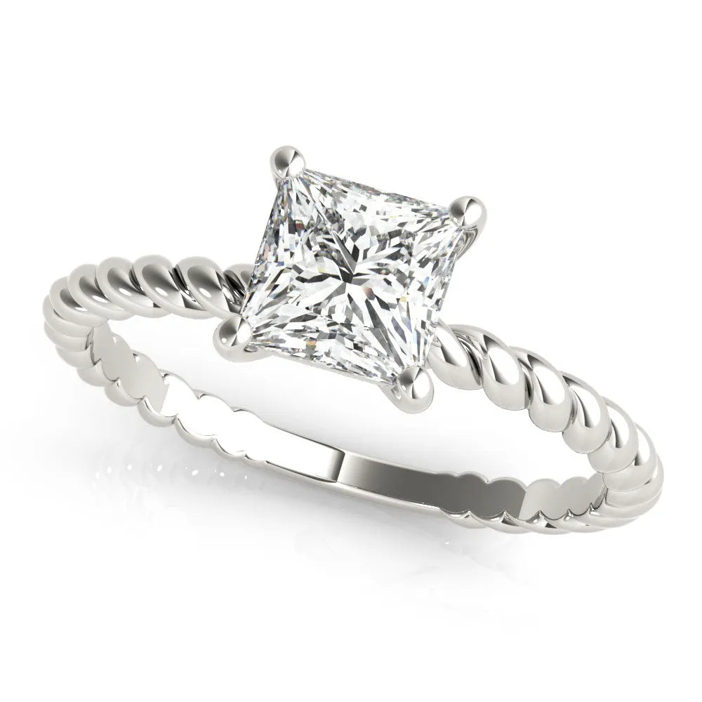 Platinum Princess Cut Solitaire Twisted Band Ring with Four-Prong Setting