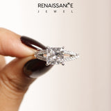 Silver 2.07 Carat F VS1 Princess Diamond Split Shank Pavé Engagement Ring with Four-Prong Setting