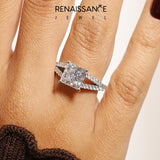 Silver 2.07 Carat F VS1 Princess Diamond Split Shank Pavé Engagement Ring with Four-Prong Setting