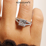 Silver 2.07 Carat F VS1 Princess Diamond Split Shank Pavé Engagement Ring with Four-Prong Setting