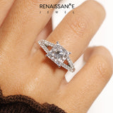Silver 2.07 Carat F VS1 Princess Diamond Split Shank Pavé Engagement Ring with Four-Prong Setting
