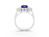 Platinum Princess Cut Tanzanite Floral Double Halo Engagement Ring with Prong Setting_141