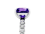 Platinum Princess Cut Tanzanite Pavé Solitaire Ring with Round Band and Prong Setting_47