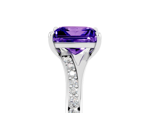 Platinum Princess Cut Tanzanite Solitaire Ring with Pavé Band and Prong Setting_17