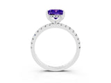 Platinum Princess Cut Tanzanite Solitaire Ring with Round  Pavé Band and Four-Prong Setting_39