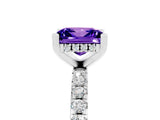 Platinum Princess Cut Tanzanite Solitaire Ring with Round  Pavé Band and Four-Prong Setting_41
