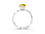 Platinum Princess Cut Yellow Sapphire Engagement Ring with Side Stone Accents and Four-Prong Setting_27