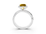 Platinum Princess Cut Yellow Sapphire Halo Ring with Round Split Shank and Prong Setting_69
