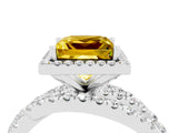 Platinum Princess Cut Yellow Sapphire Halo Ring with Round Split Shank and Prong Setting_70