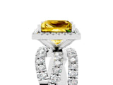 Platinum Princess Cut Yellow Sapphire Halo Ring with Round Split Shank and Prong Setting_71