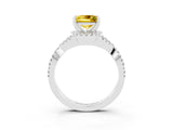 Platinum Princess Cut Yellow Sapphire  Halo Twist Band Solitaire Prong Setting Ring_15