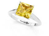 Platinum Princess Cut Yellow Sapphire Solitaire Engagement Ring with Cathedral Setting and Four-Prong Mount_13