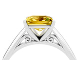 Platinum Princess Cut Yellow Sapphire Solitaire Engagement Ring with Cathedral Setting and Four-Prong Mount_16