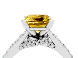Platinum Princess Cut Yellow Sapphire Solitaire Ring with Crossover Gallery and Round  Pavé Band_52