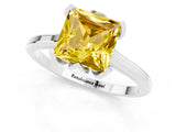 Platinum Princess Cut Yellow Sapphire Solitaire Ring with Flower Prong Setting and Classic Band_13