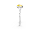 Platinum Princess Cut Yellow Sapphire Solitaire Ring with Flower Prong Setting and Classic Band_14