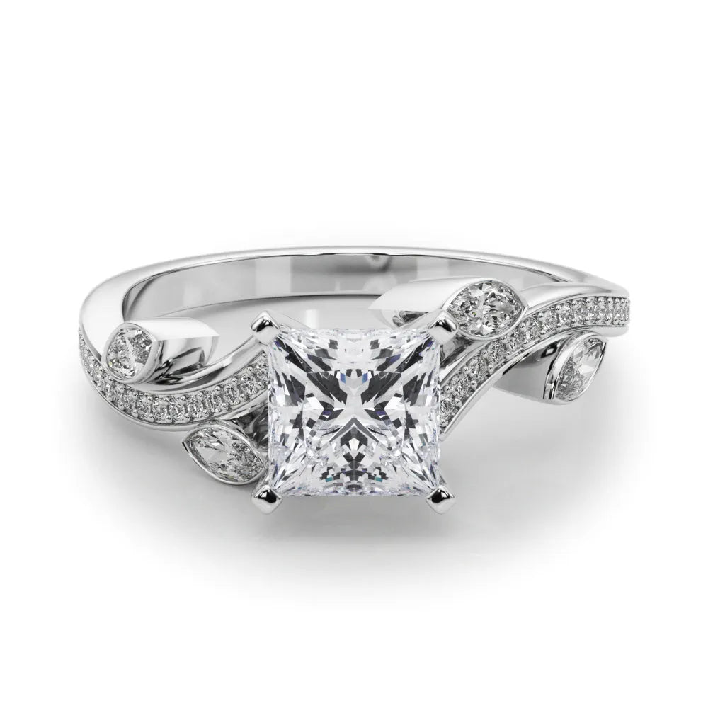 Platinum Princess Diamond Swirl Band with Prong Setting