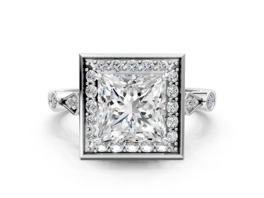 Platinum Princess Halo Diamond Engagement Ring with Twisted Band and Four-Prong Setting 2