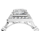 Platinum Princess Halo Diamond Engagement Ring with Twisted Band and Four-Prong Setting