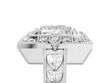 Platinum Princess Halo Diamond Ring with Milgrain Bezel and Prong Setting_11