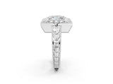 Platinum Princess Halo Diamond Ring with Milgrain Bezel and Prong Setting_8