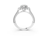 Platinum Princess Halo Milgrain Pave Diamond Ring with Four-Prong Setting 3