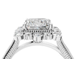 Platinum Princess Halo Milgrain Pave Diamond Ring with Four-Prong Setting 4