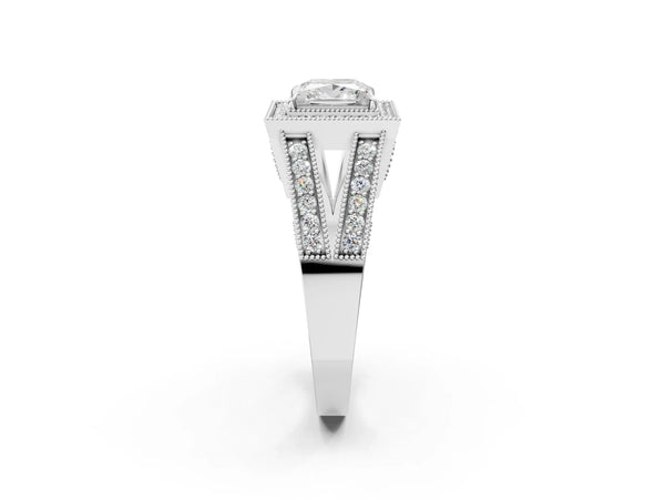Platinum Princess Cut Vintage Milgrain Halo Engagement Ring Setting with Pave Split Shank