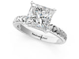 Platinum Princess Solitaire Diamond Engagement Ring with XO Engraved Band and Four-Prong Setting 1