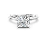 Platinum Princess Solitaire Diamond Ring with a Classic Band and Four-Prong Setting